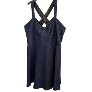 City Chic Fit Flare Pockets Elastic Back Lined Denim Midi Dress Size XXL